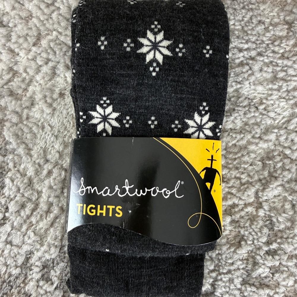 New Smartwool Size M Falling Flakes Merino Wool Snowflake Tights Black Women